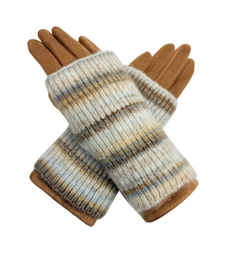 Women Fleece Cosy Gloves 2 in 1 Winter Warm Soft Fingerless Knitted Cuff Gloves