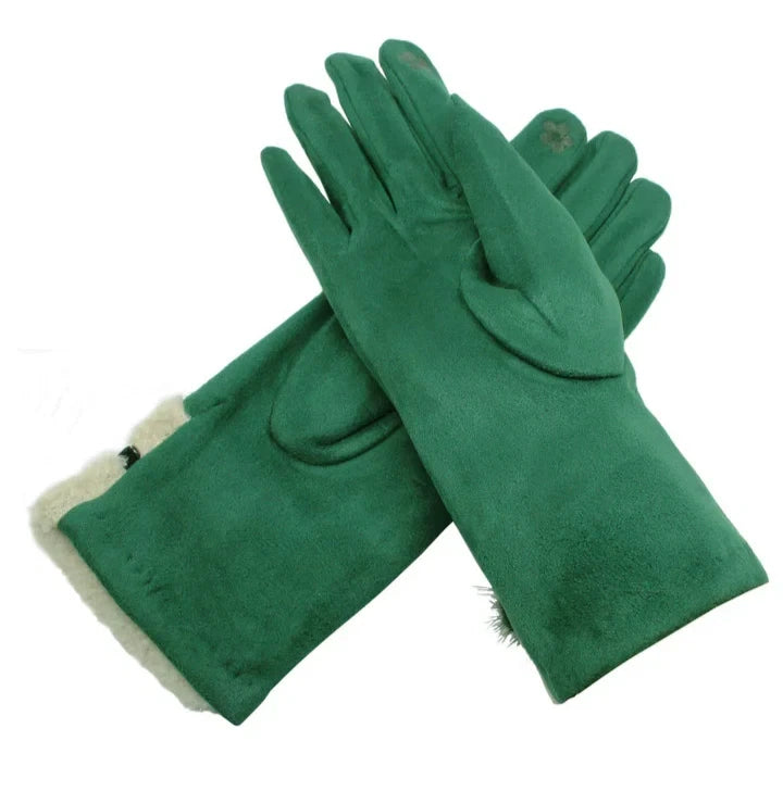 Women's Fleece Lined Cosy Winter Warm Gloves Ladies Faux Fur Cuffs Pom Pom Glove