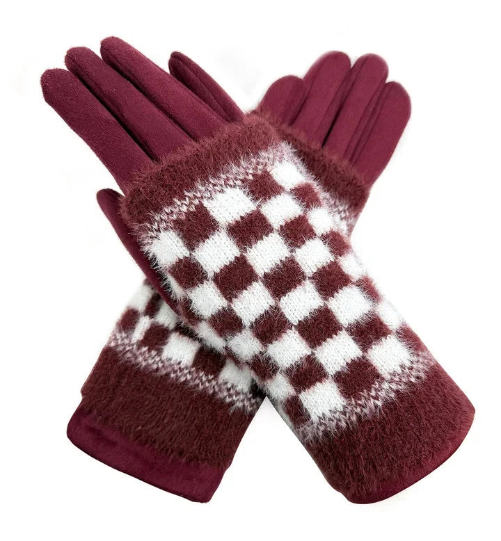 Ladies Fashion Gloves Fleece Cosy Winter Warm Double Layered Knitted Cuff Gloves