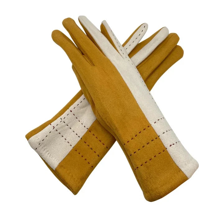 Women Fleece Thermal Gloves Stitch Detail Two Tone Classic Winter Warm Gloves