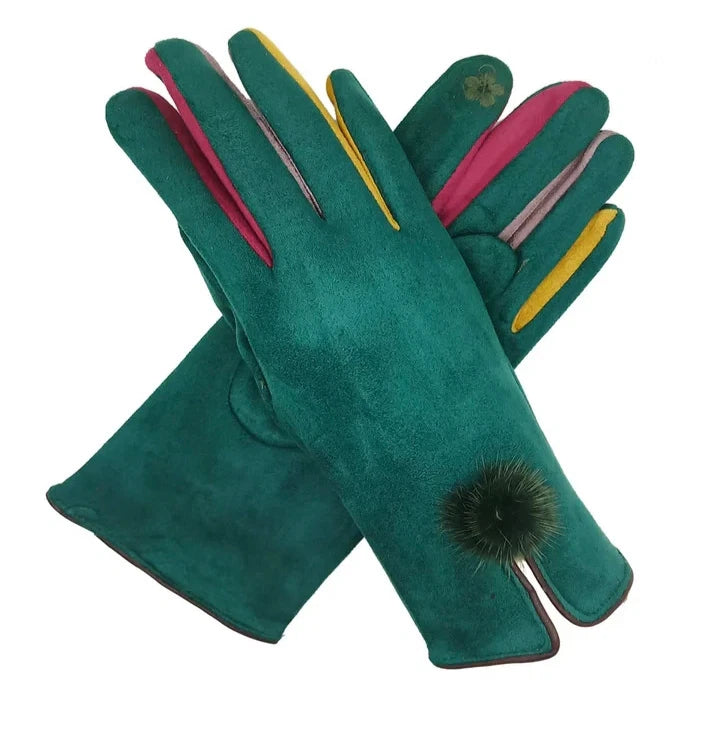 Women Pom Pom Gloves Winter Thermal Warm Fleece Touch Screen Fashion Gloves