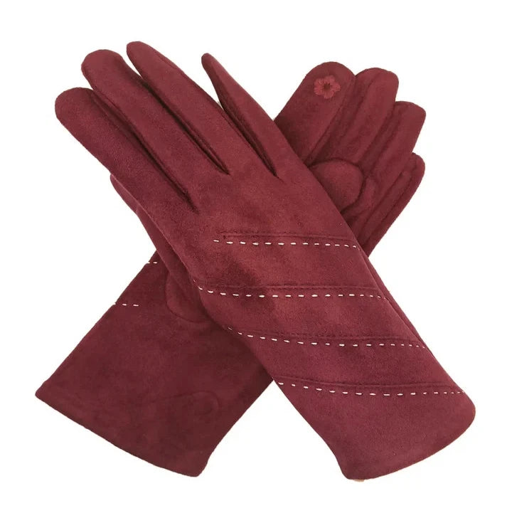 Women Fashion Gloves Soft Cosy Stitch Dotted Stripes Pattern Touch Screen Gloves