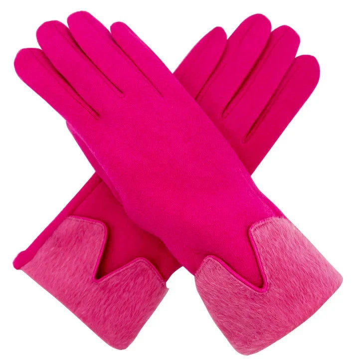 Women Plain Gloves Winter Warm Fleece Lined Ladies Faux Fur Wrist Fashion Gloves