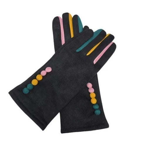 Women Faux Suede Gloves Winter Warm Fleece Soft Lined Multi Colour Button Gloves