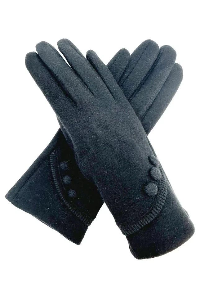 Women Plain Gloves Soft Fleece Lined Cosy Warm Winter Gloves Button Touch Screen