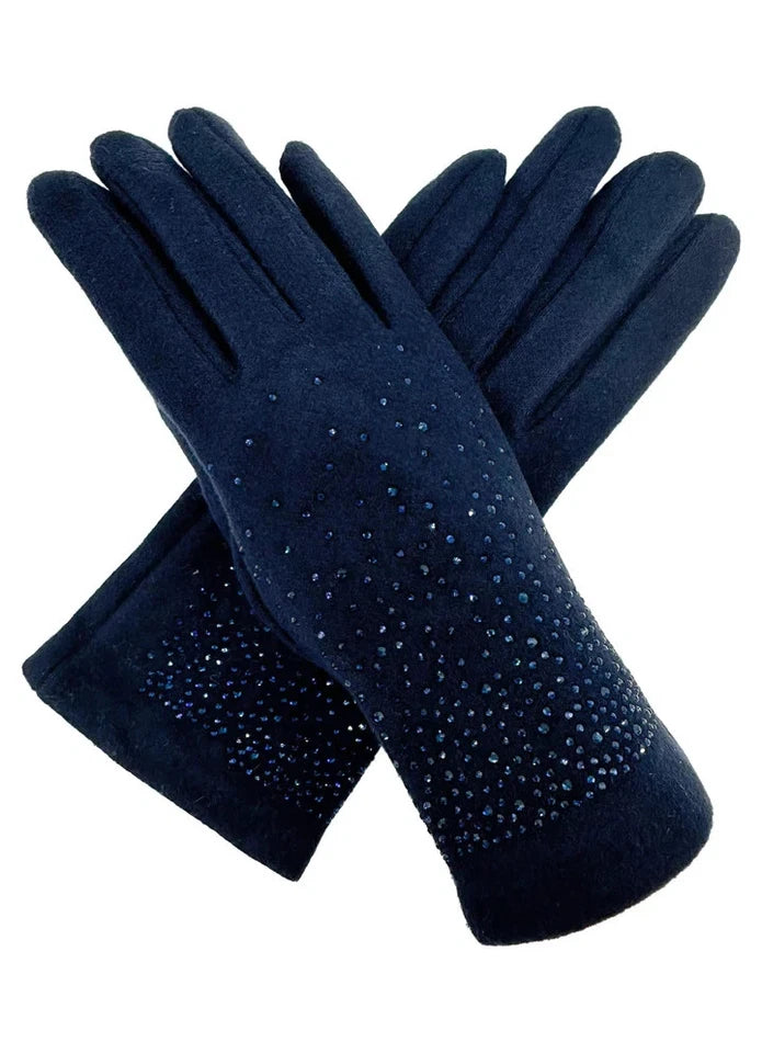 Women Plain Gloves Solid Colour Soft Cozy Winter Warm Sparkly Rhinestones Touchscreen Gloves