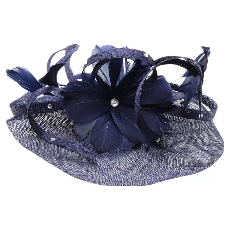 Large Fascinator with Sinamay Disc & Curled Feather