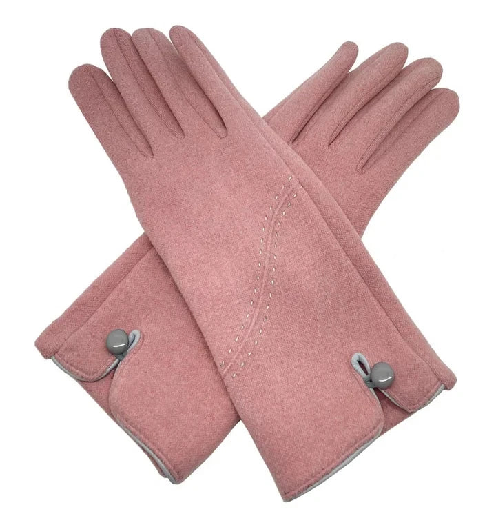 Women Winter Thermal Gloves Warm Soft Fleece Lined Stitch and Button Detail Touch Screen Glove