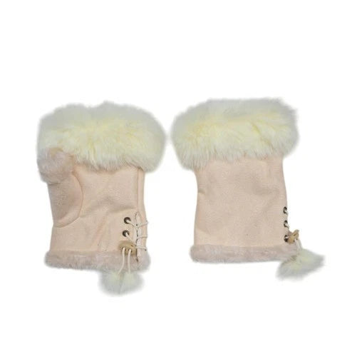 Women Ladies Winter Fur Fingerless Gloves Mittens Soft Warm Fleece Lined UK