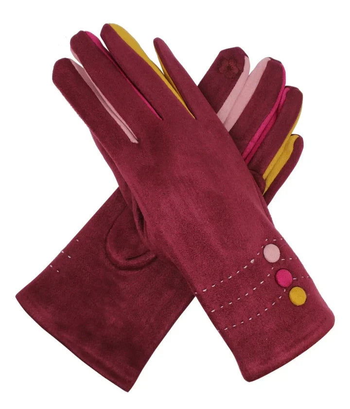 Women Fleece Gloves Buttons Multi Colours Cosy Winter Warm Gloves Touch Screen