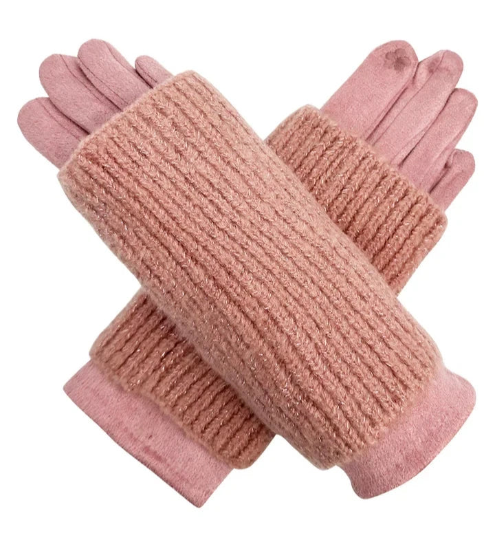 Women Fashion Cosy Winter Gloves 2 in 1 Gloves Warm Removable Knitted Cuff Mittens Gloves Touch Screen