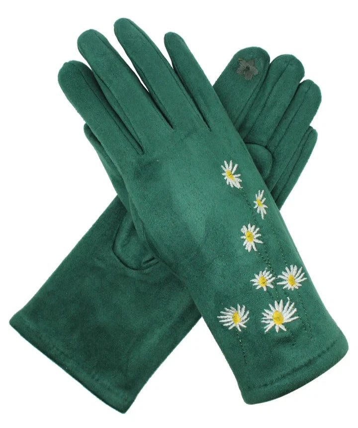 Women Fashion Winter Gloves Warm Soft Fleece Lined Thermal Daisy Flower Print Touch Screen