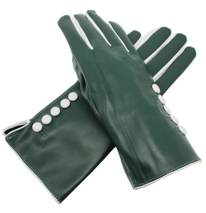 Women Winter Gloves Fleece Comfy Soft Leather Warm Thermal Lined Button Gloves
