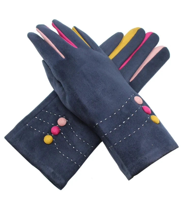 Women Fleece Gloves Buttons Multi Colours Cosy Winter Warm Gloves Touch Screen
