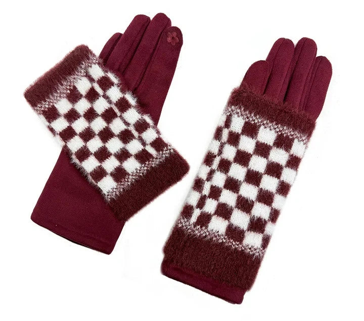 Ladies Fashion Gloves Fleece Cosy Winter Warm Double Layered Knitted Cuff Gloves