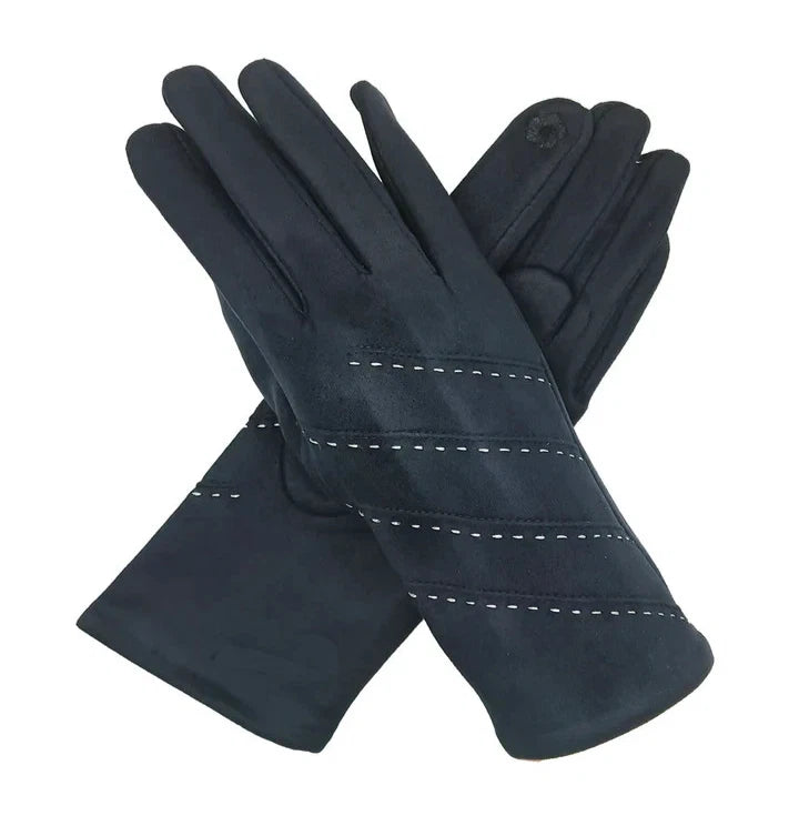 Women Fashion Gloves Soft Cosy Stitch Dotted Stripes Pattern Touch Screen Gloves