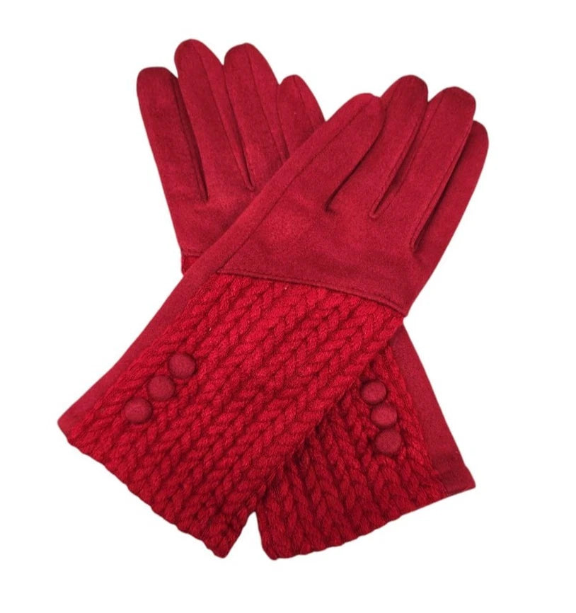 Women's Winter Gloves Buttons Pattern Cashmere Blend Soft Cozy Warm Ladies Fashion Gloves