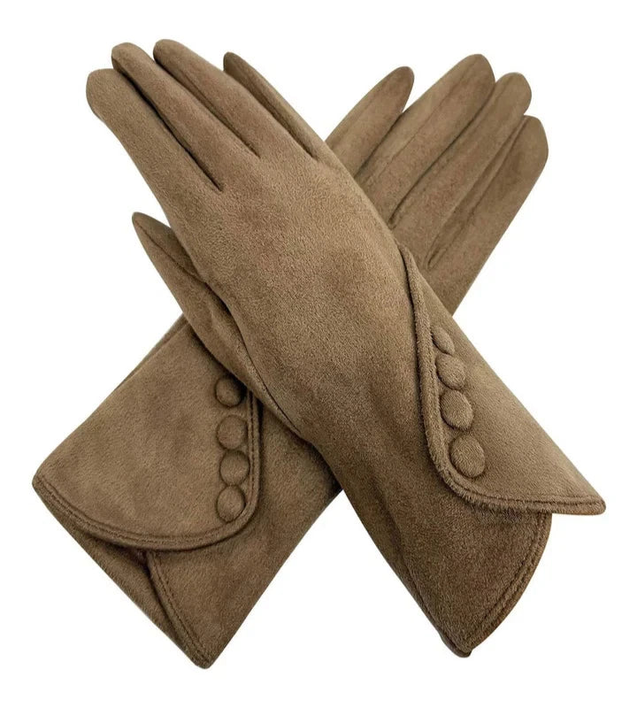 Women's Winter Fashion Gloves Fleece Faux Suede Warm Soft Comfy Thermal Lined Wrist Buttons Gloves