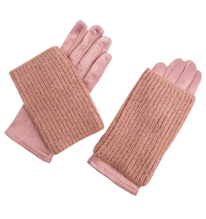 Women Fashion Cosy Winter Gloves 2 in 1 Gloves Warm Removable Knitted Cuff Mittens Gloves Touch Screen