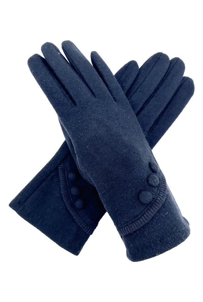 Women Plain Gloves Soft Fleece Lined Cosy Warm Winter Gloves Button Touch Screen