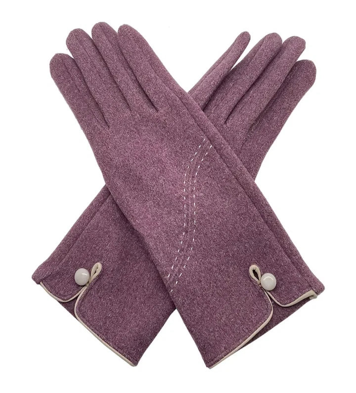 Women Winter Thermal Gloves Warm Soft Fleece Lined Stitch and Button Detail Touch Screen Glove