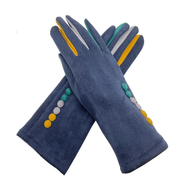 Women Fleece Cosy Gloves Touch Screen Ladies Buttons Pattern Winter Warm Gloves