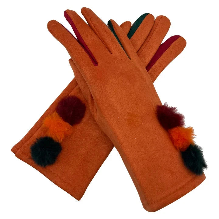 Women Pom Pom Gloves Winter Warm Luxury Soft Fleece Lined Thermal Touch Screen Gloves