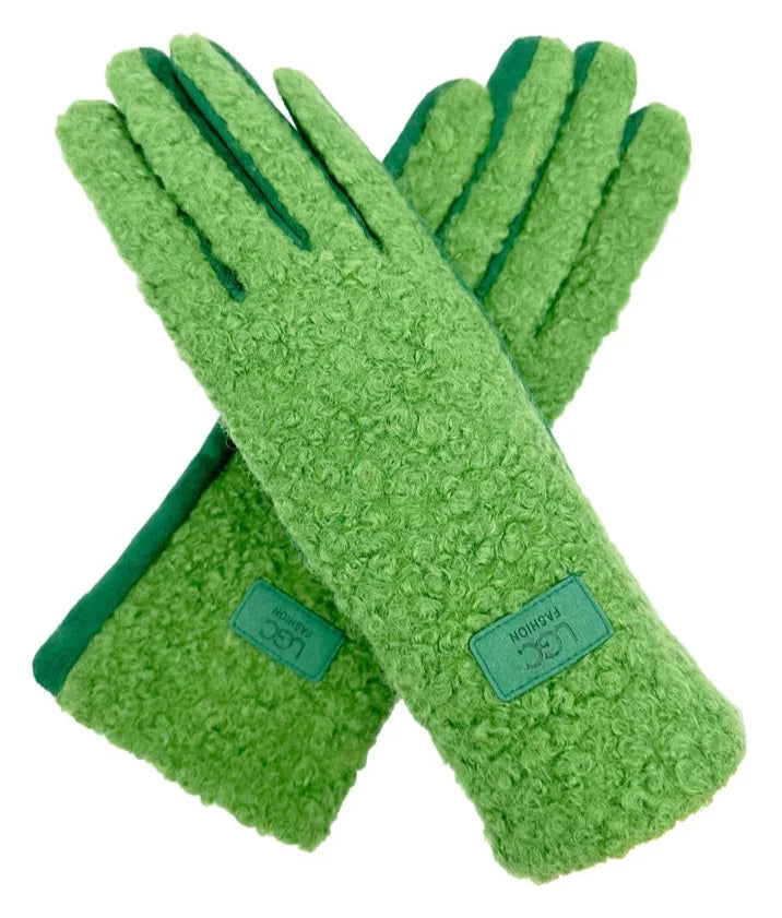 Women's Soft Fashion Gloves Plain Grassy Pattern Warm Winter Gloves Touchscreen