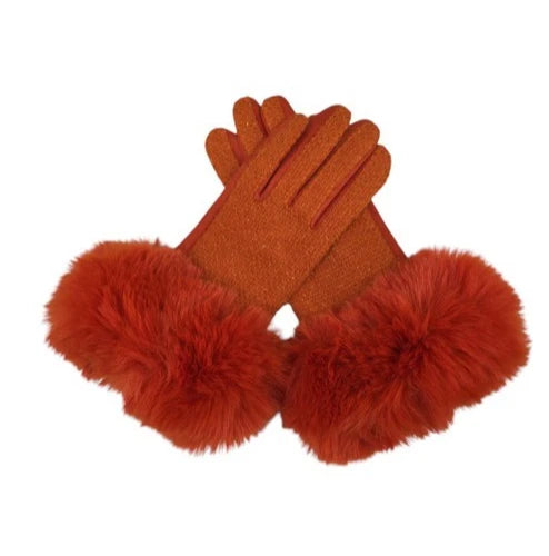 Women's Winter Round Faux Fur Gloves Cashmere Blend Gloves Soft Warm Fleece Touchscreen