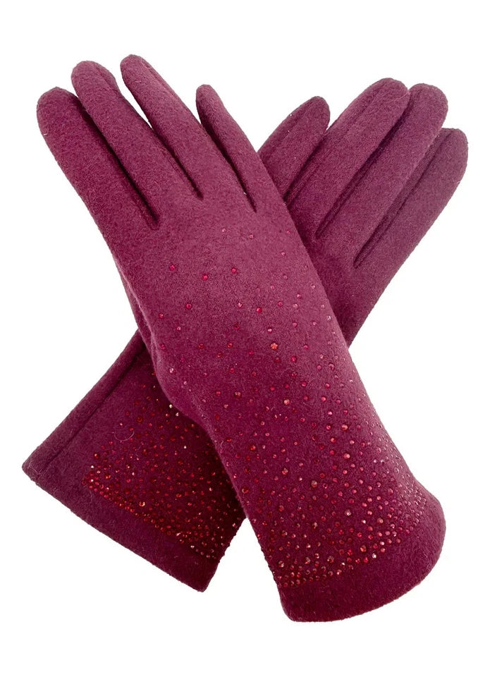 Women Plain Gloves Solid Colour Soft Cozy Winter Warm Sparkly Rhinestones Touchscreen Gloves