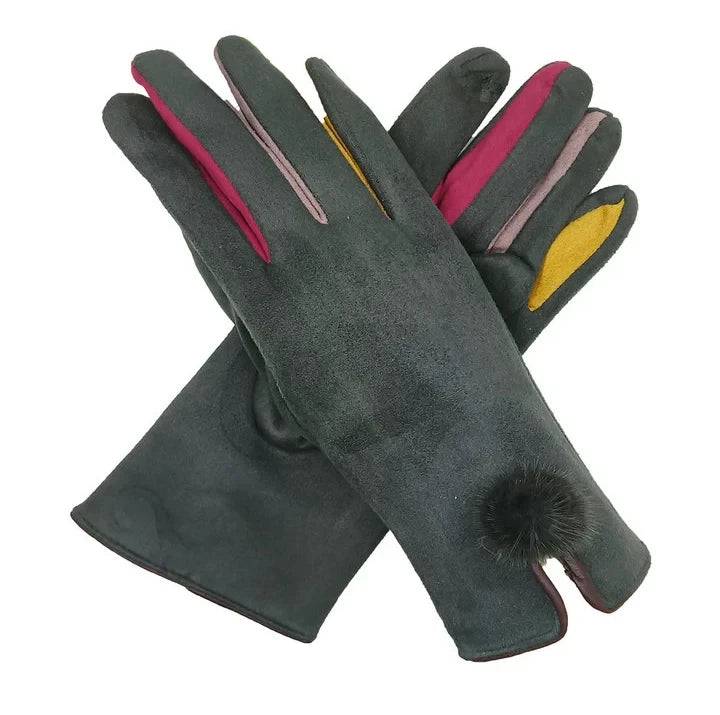 Women Pom Pom Gloves Winter Thermal Warm Fleece Touch Screen Fashion Gloves