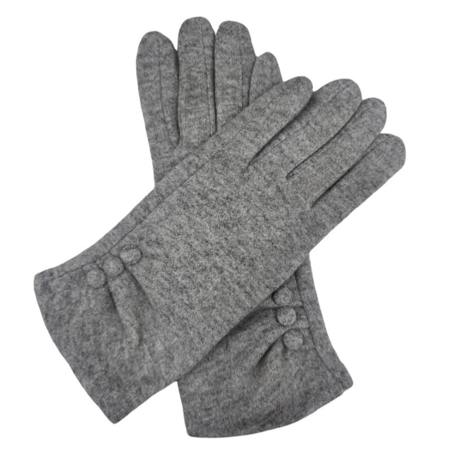 Women Plain Gloves Soft Comfy Lined Cosy Warm Winter Gloves Buttons Touch Screen