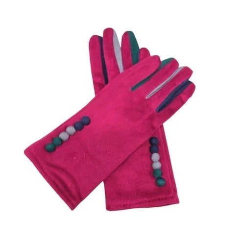 Women Faux Suede Gloves Winter Warm Fleece Soft Lined Multi Colour Button Gloves