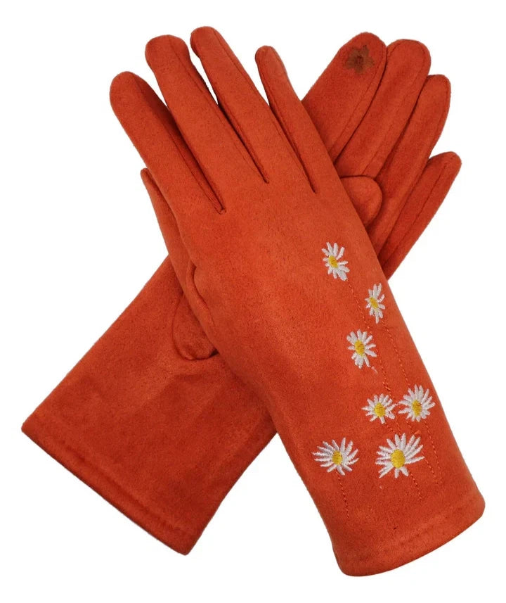 Women Fashion Winter Gloves Warm Soft Fleece Lined Thermal Daisy Flower Print Touch Screen