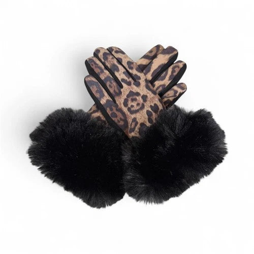 Women's Winter Warm Gloves Faux Suede Fur Cuffs Ladies Fashion Leopard Gloves UK