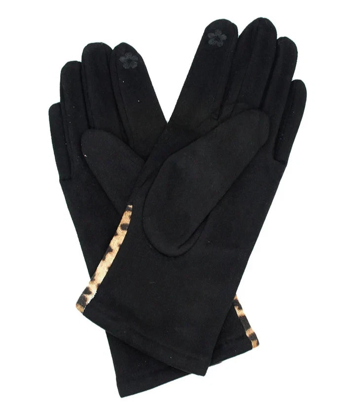 Women's Fleece Lined Fashion Gloves Leopard Print Cuffs Winter Warm Cosy Gloves