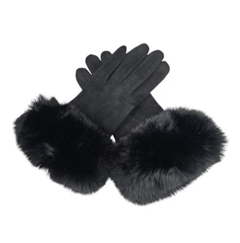 Women Winter Warm Gloves Ladies Suede Soft Faux Fur Fleece Lined Thermal Gloves