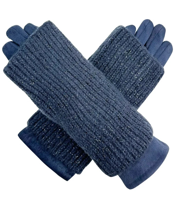 Women Fashion Cosy Winter Gloves 2 in 1 Gloves Warm Removable Knitted Cuff Mittens Gloves Touch Screen