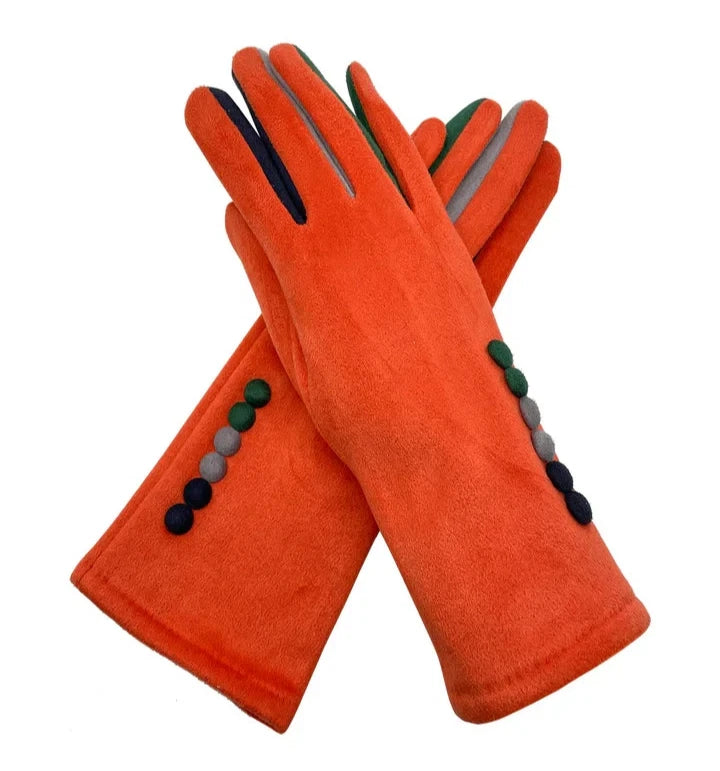 Women Fleece Cosy Gloves Touch Screen Ladies Buttons Pattern Winter Warm Gloves