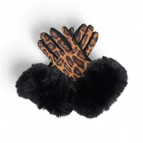 Women's Winter Warm Gloves Faux Suede Fur Cuffs Ladies Fashion Leopard Gloves UK