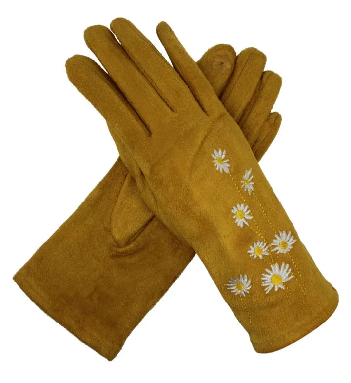 Women Fashion Winter Gloves Warm Soft Fleece Lined Thermal Daisy Flower Print Touch Screen