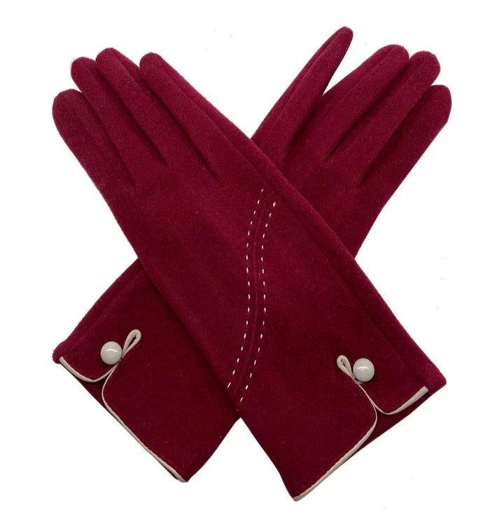 Women Winter Thermal Gloves Warm Soft Fleece Lined Stitch and Button Detail Touch Screen Glove