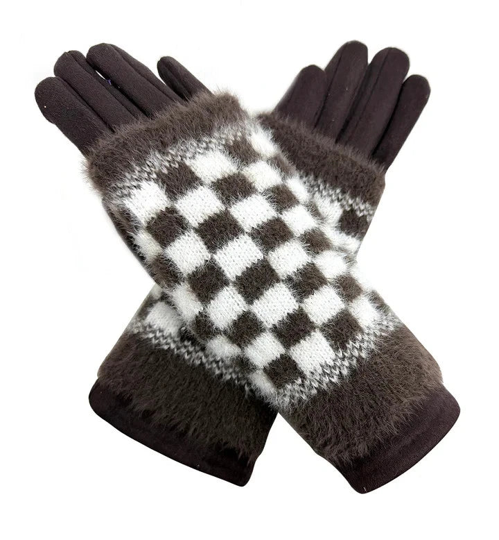 Ladies Fashion Gloves Fleece Cosy Winter Warm Double Layered Knitted Cuff Gloves