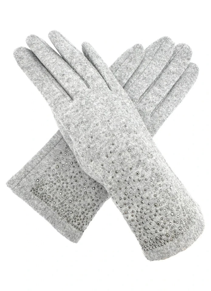 Women Plain Gloves Solid Colour Soft Cozy Winter Warm Sparkly Rhinestones Touchscreen Gloves