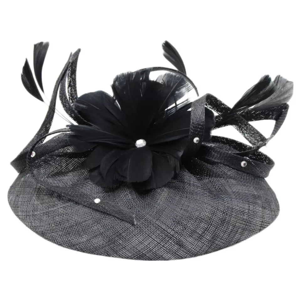 Large Fascinator with Sinamay Disc & Curled Feather