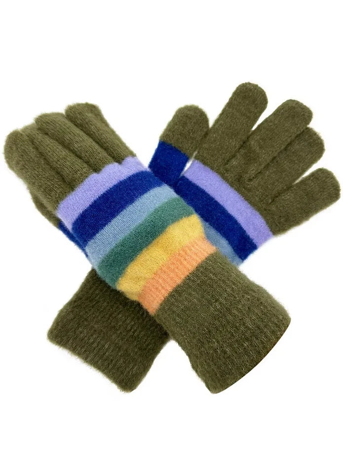Women Gloves Ladies Colorful Striped Detail Winter Warm Cosy Soft Knitted Gloves