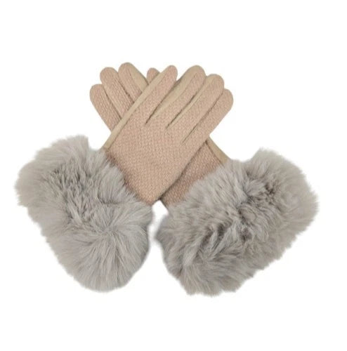 Women's Winter Round Faux Fur Gloves Cashmere Blend Gloves Soft Warm Fleece Touchscreen