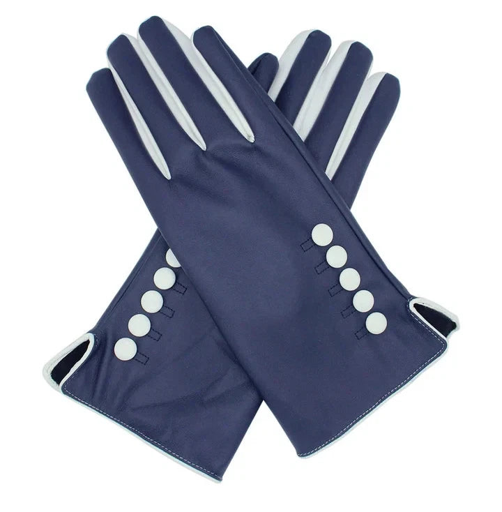Women Winter Gloves Fleece Comfy Soft Leather Warm Thermal Lined Button Gloves
