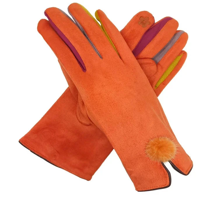 Women Pom Pom Gloves Winter Thermal Warm Fleece Touch Screen Fashion Gloves