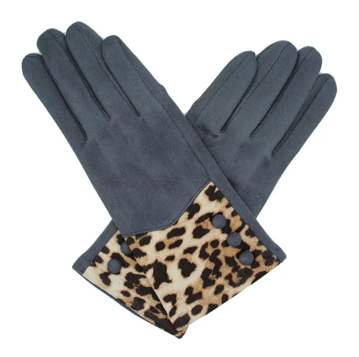 Women's Fleece Lined Fashion Gloves Leopard Print Cuffs Winter Warm Cosy Gloves